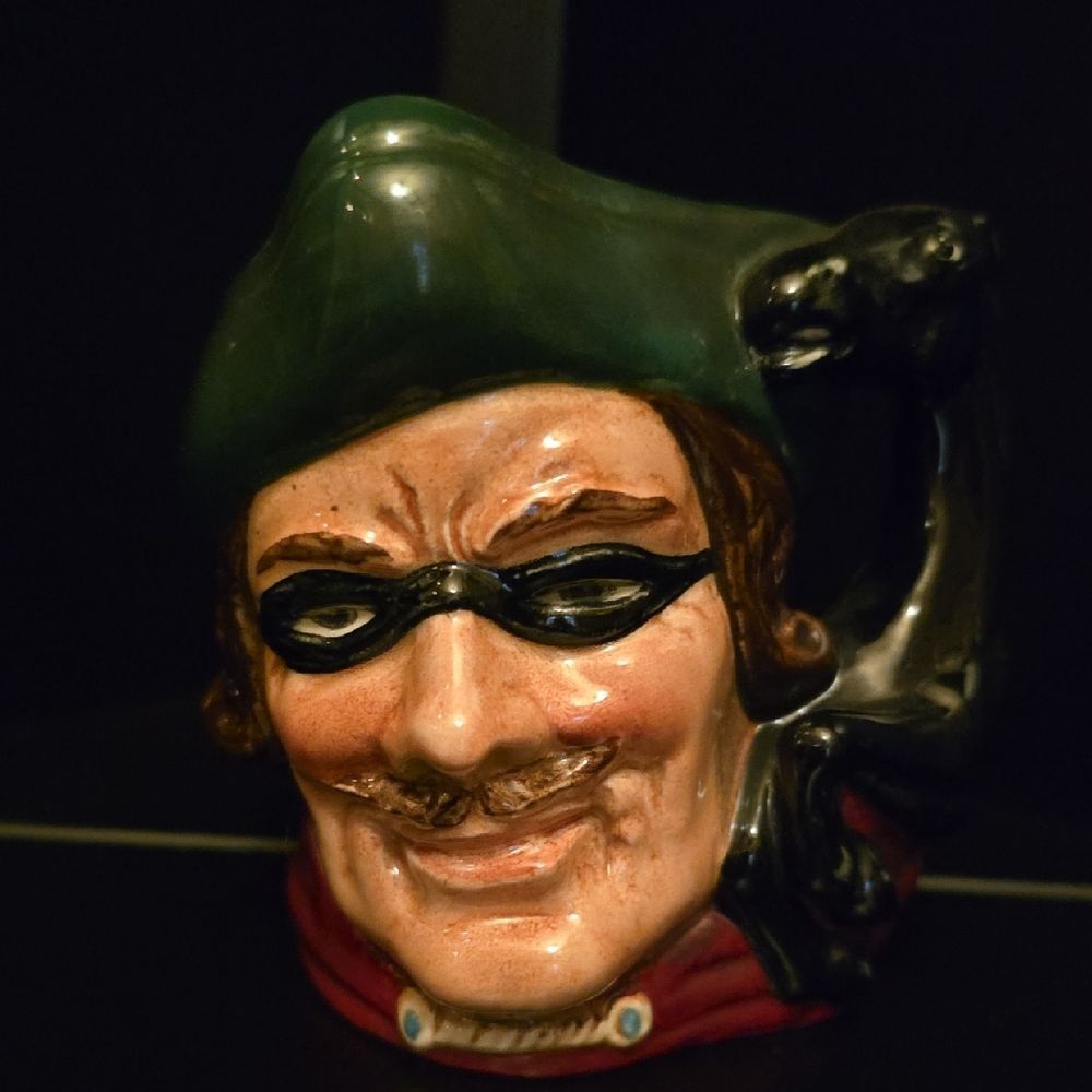 Vintage ROYAL DALTON Ceramic Pirate Mug with Green Hat and Red Collar.